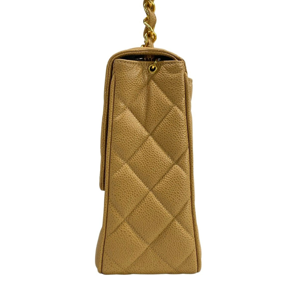 Chanel Shoulder Bag Quilted Beige Gold Chain Jumbo CC Logo — view 4