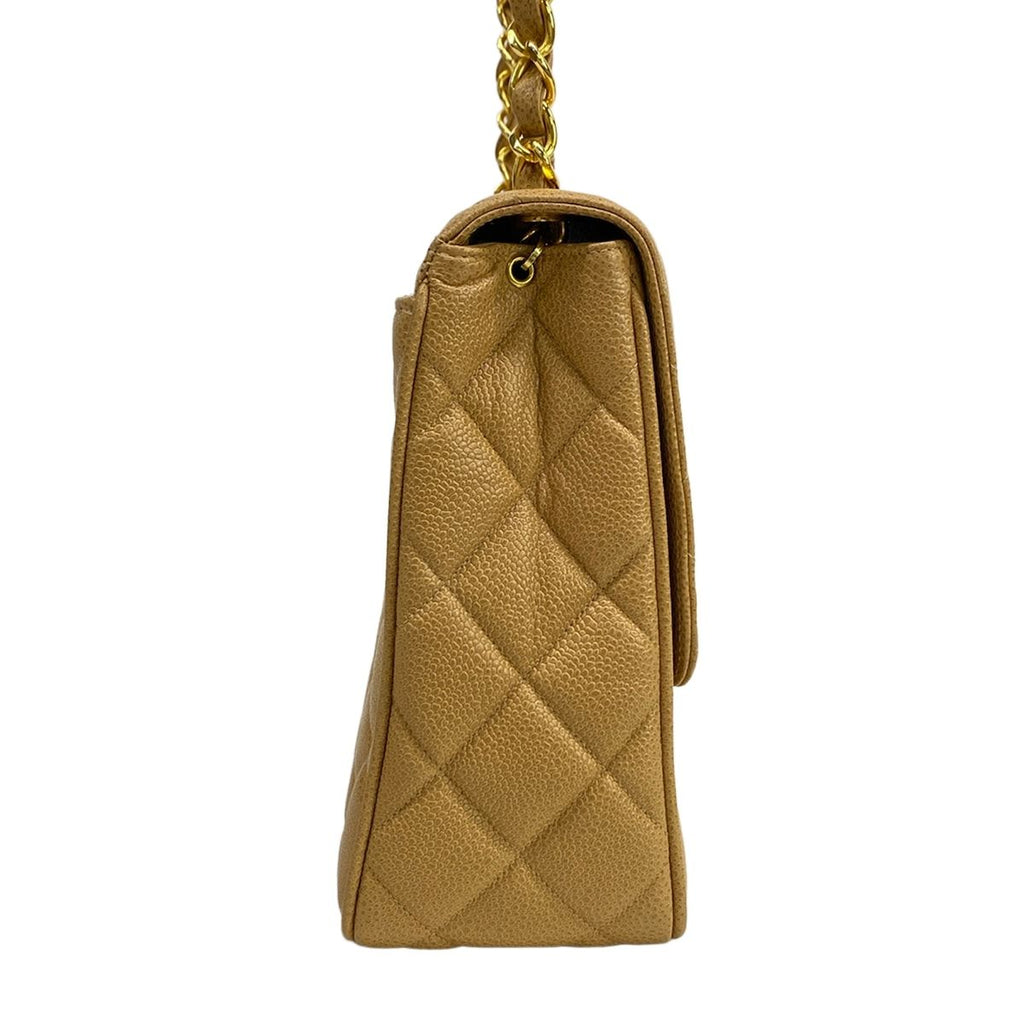 Chanel Shoulder Bag Quilted Beige Gold Chain Jumbo CC Logo — view 2