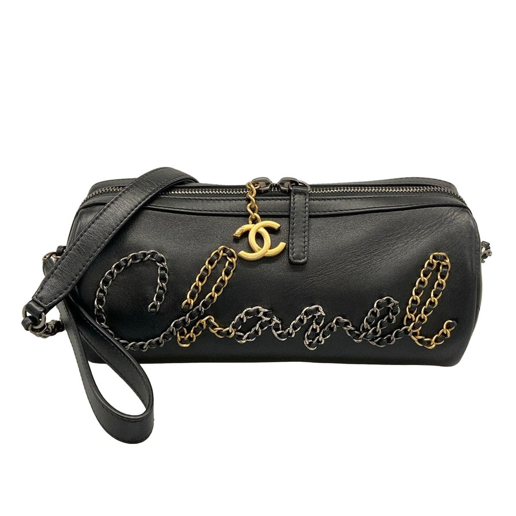 Chanel Shoulder Bag Black Chain Logo