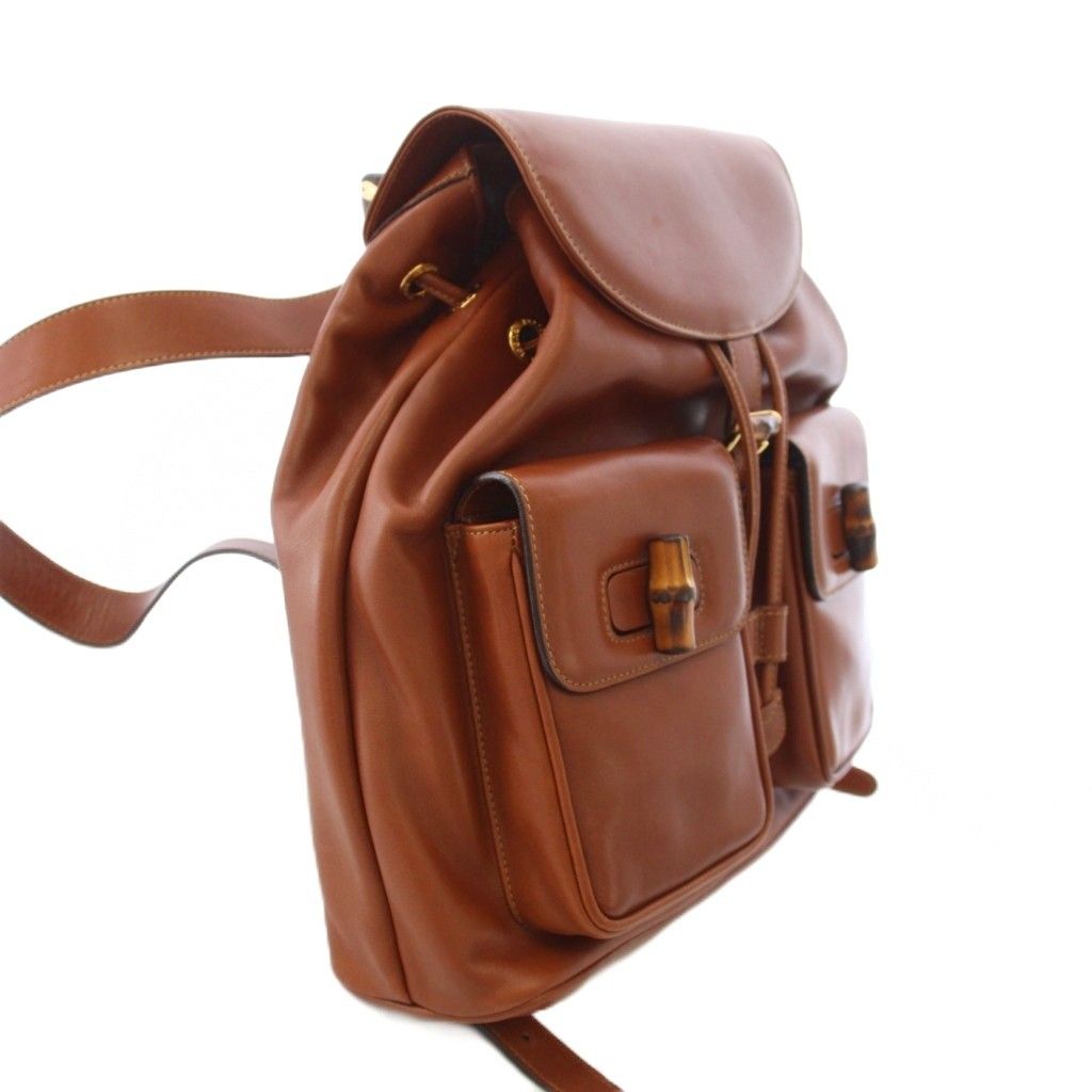 Gucci Vintage Bamboo Backpack Leather Brown 003 TK — view 3