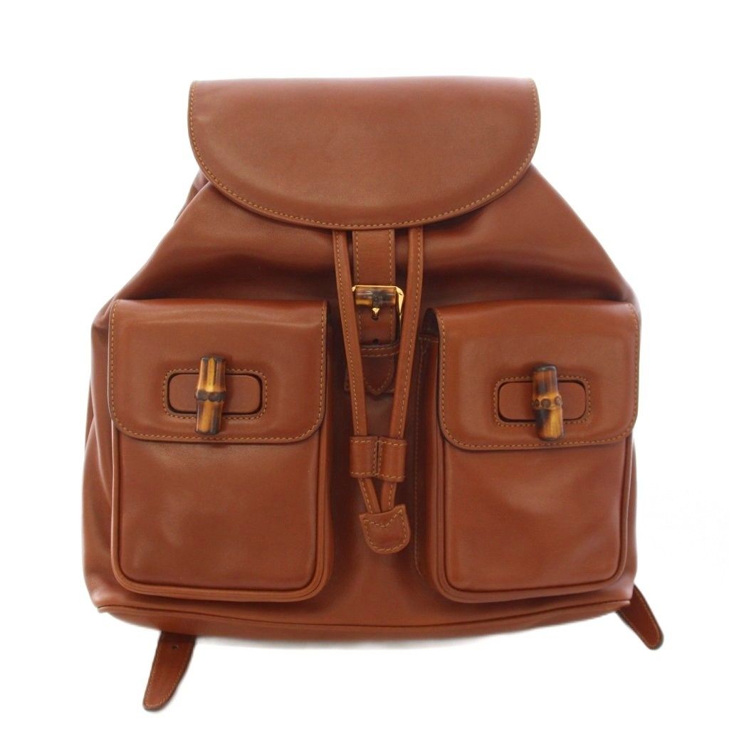 Gucci Vintage Bamboo Backpack Leather Brown 003 TK