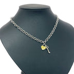 Dior Metal Rhinestone Heart Padlock Key Necklace Silver — view 2
