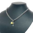 Dior Metal Rhinestone Heart Padlock Key Necklace Silver — view 3