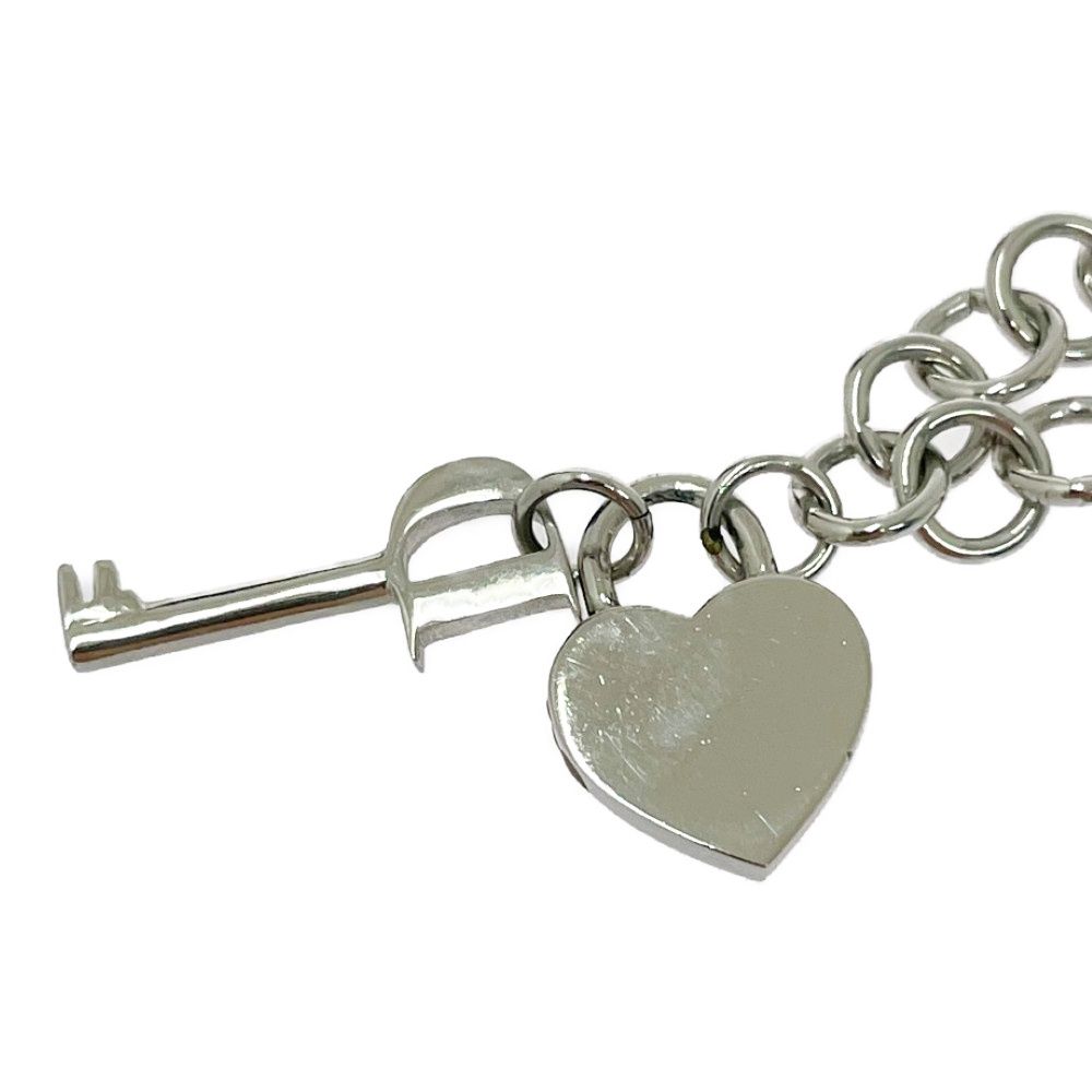 Dior Metal Rhinestone Heart Padlock Key Necklace Silver — view 5