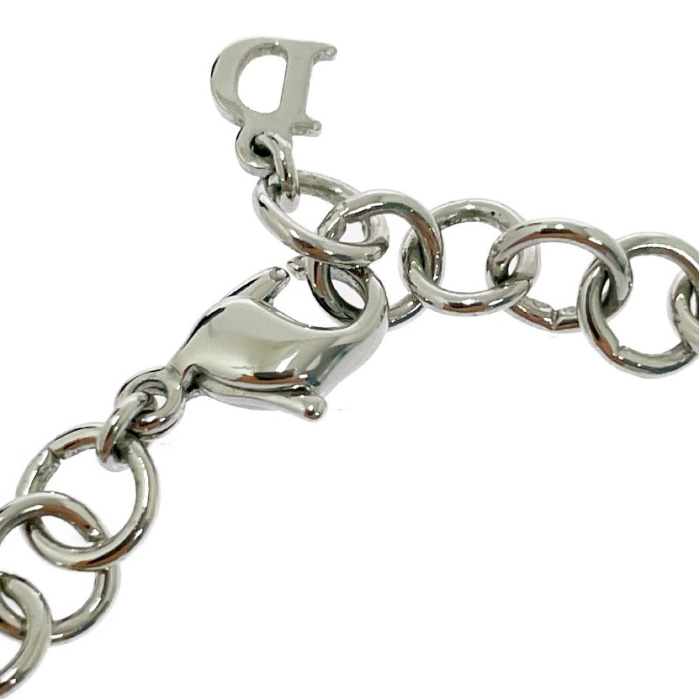 Dior Metal Rhinestone Heart Padlock Key Necklace Silver — view 6