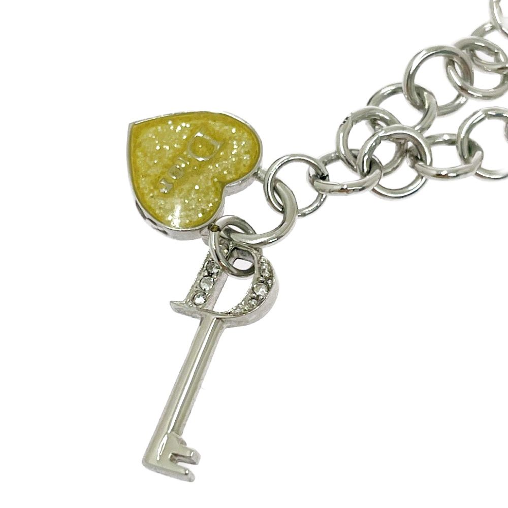 Dior Metal Rhinestone Heart Padlock Key Necklace Silver — view 4