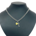 Dior Metal Rhinestone Heart Padlock Key Necklace Silver