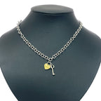 Dior Metal Rhinestone Heart Padlock Key Necklace Silver