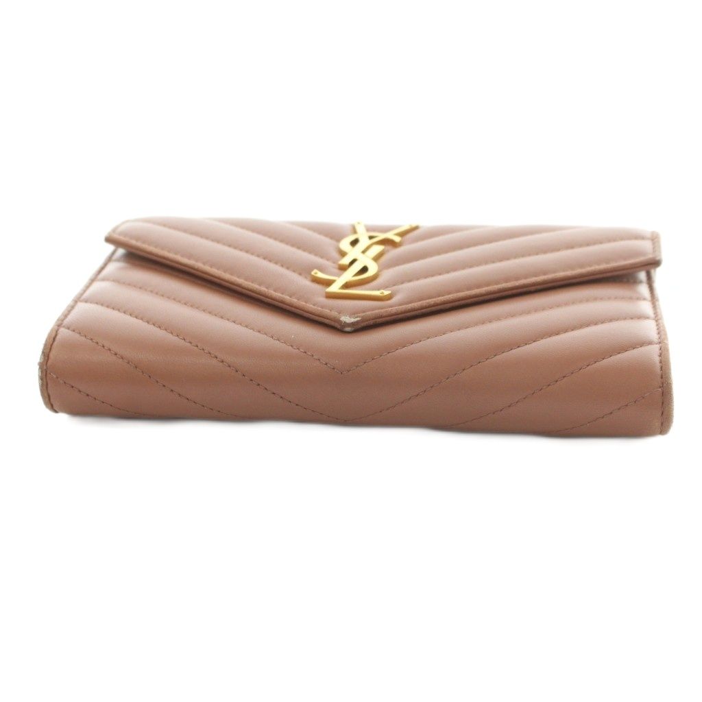 Saint Laurent Paris Cassandralogo Stitch Wallet Coin Purse Flap Lambskin Brown — view 4
