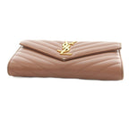 Saint Laurent Paris Cassandralogo Stitch Wallet Coin Purse Flap Lambskin Brown — view 4