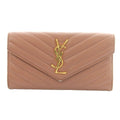 Saint Laurent Paris Cassandralogo Stitch Wallet Coin Purse Flap Lambskin Brown
