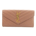 Saint Laurent Paris Cassandralogo Stitch Wallet Coin Purse Flap Lambskin Brown