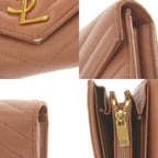 Saint Laurent Paris Cassandralogo Stitch Wallet Coin Purse Flap Lambskin Brown — view 8