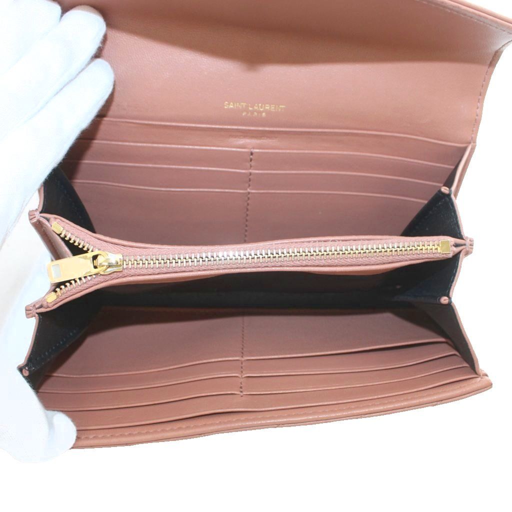 Saint Laurent Paris Cassandralogo Stitch Wallet Coin Purse Flap Lambskin Brown — view 5