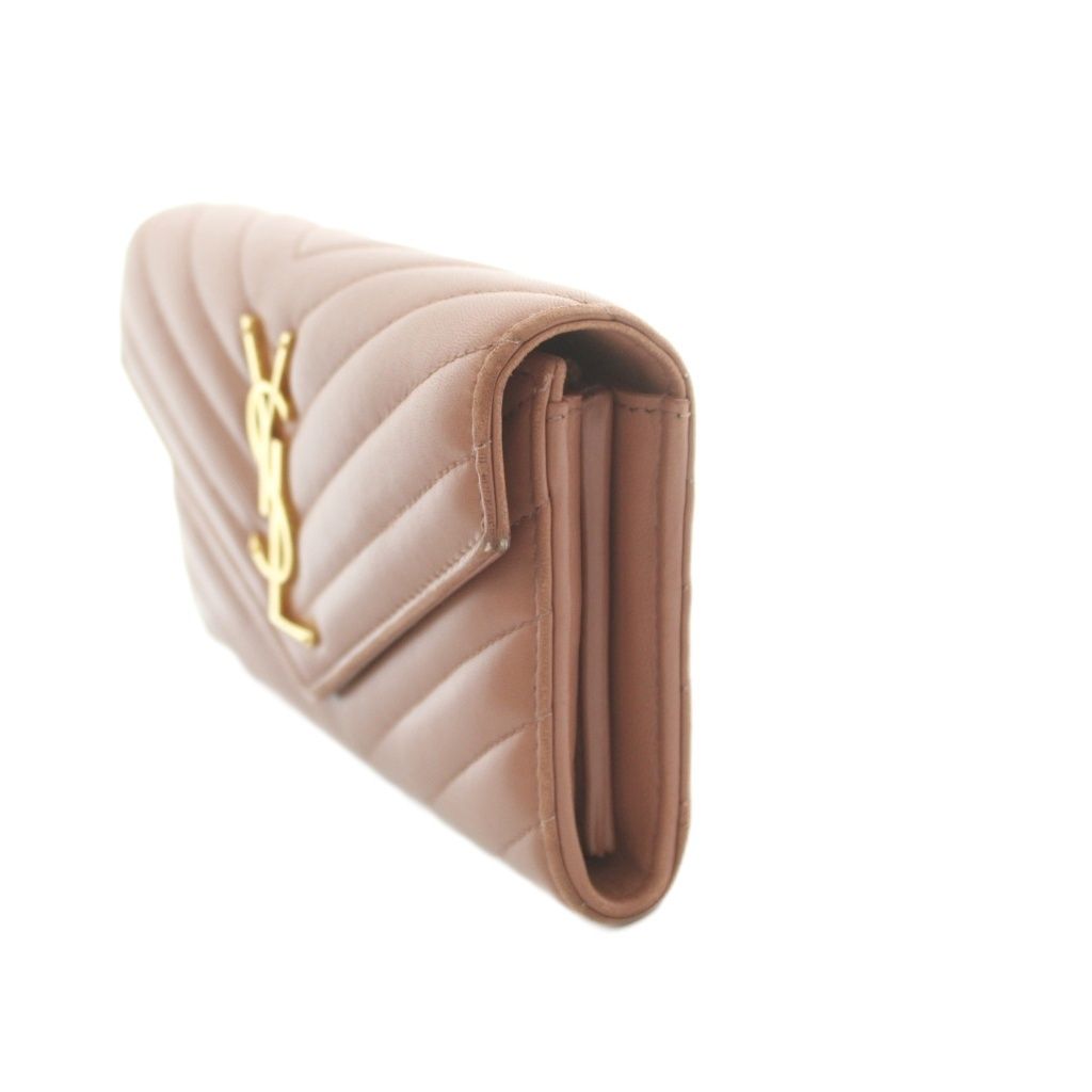 Saint Laurent Paris Cassandralogo Stitch Wallet Coin Purse Flap Lambskin Brown — view 3