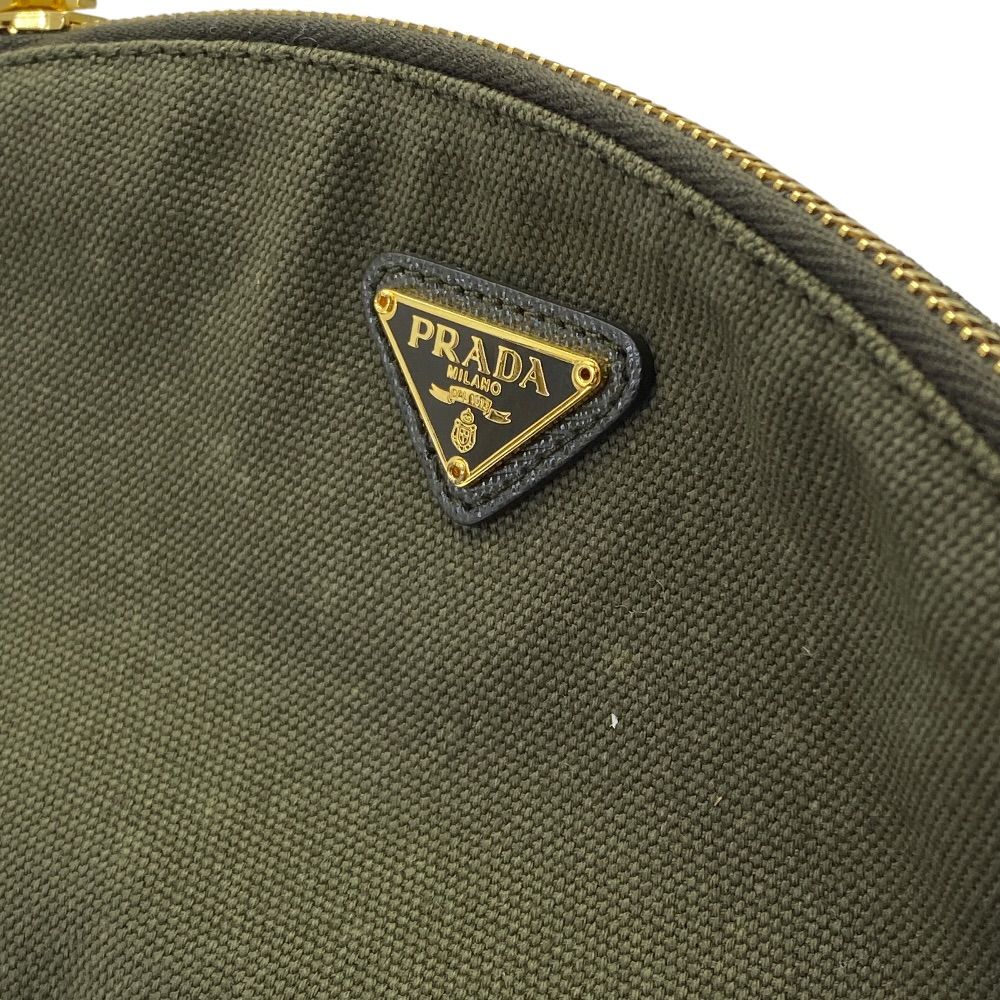 Prada Wristlet Pouch Triangle Logo Makeup Container Canvas Khaki Gold Lightweigh — view 6