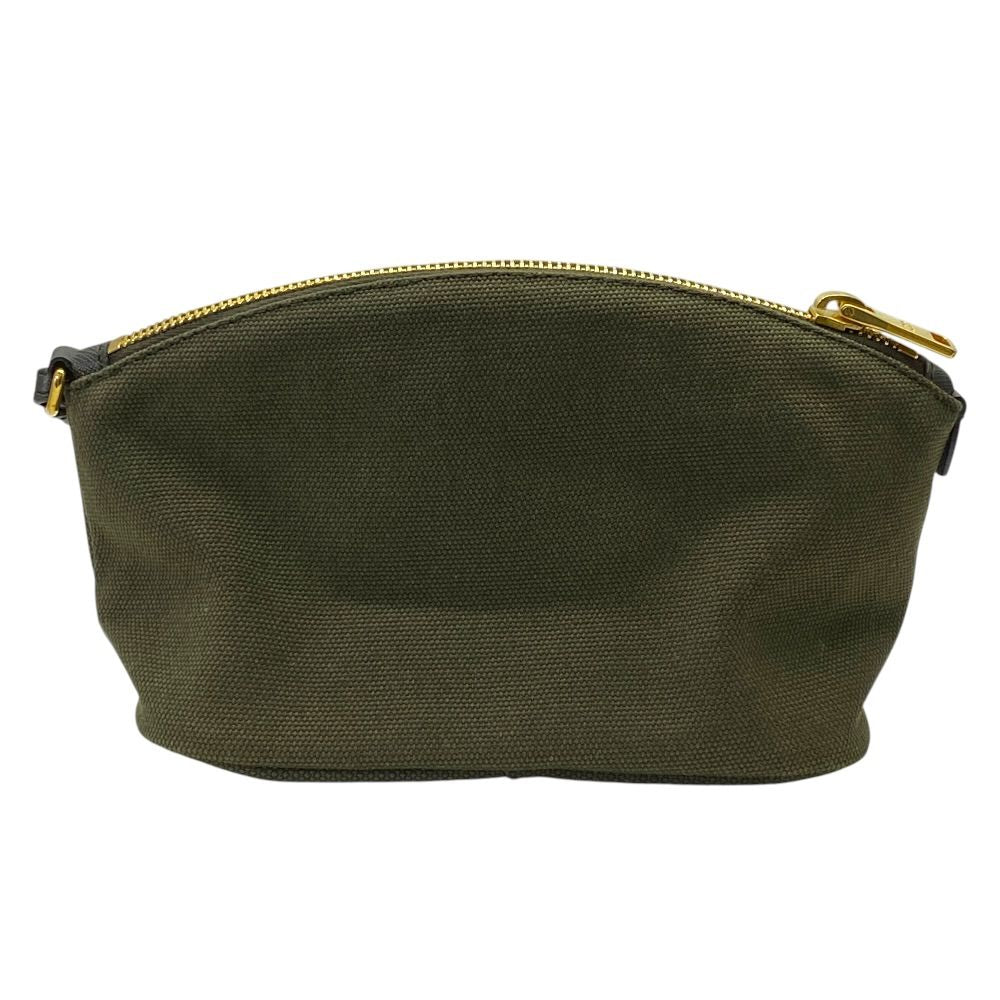 Prada Wristlet Pouch Triangle Logo Makeup Container Canvas Khaki Gold Lightweigh — view 2