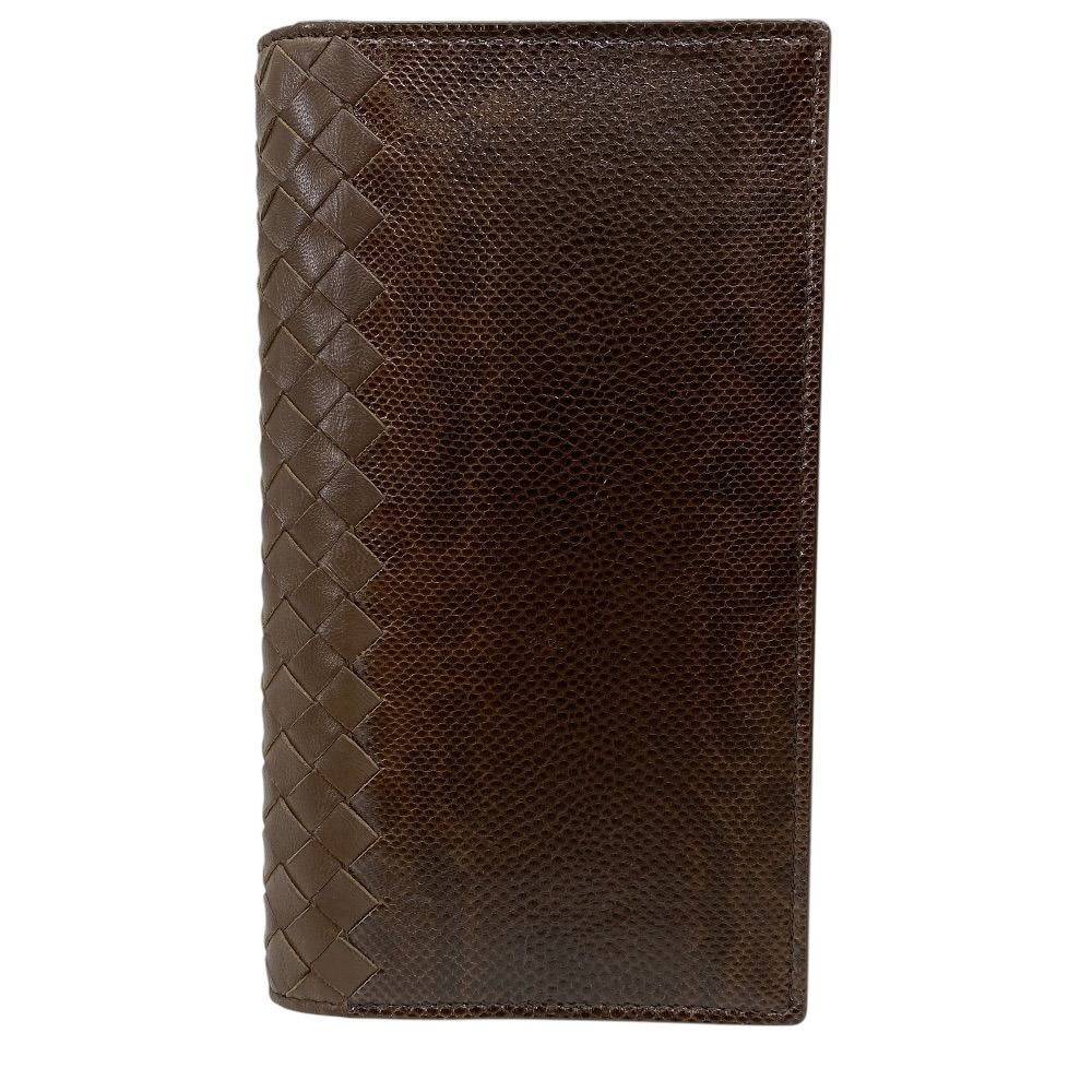 Bottega Veneta Wallet Bifold Intrecciato Karung Leather Brown Compact Capacity