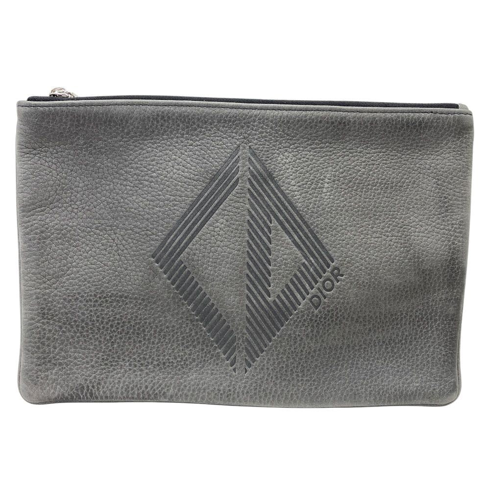 Dior Pouch Clutch Leather Gray Lightweight Capacity Crossbody