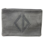 Dior Pouch Clutch Leather Gray Lightweight Capacity Crossbody