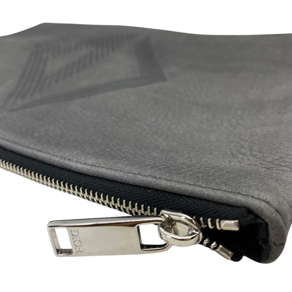 Dior Pouch Clutch Leather Gray Lightweight Capacity Crossbody — view 3