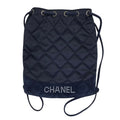 Chanel Quilted Backpack Nap Pearl Logo Satin Leather Navy Lightweight Capacity