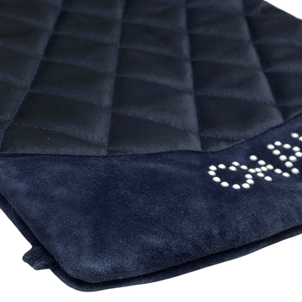Chanel Quilted Backpack Nap Pearl Logo Satin Leather Navy Lightweight Capacity — view 4
