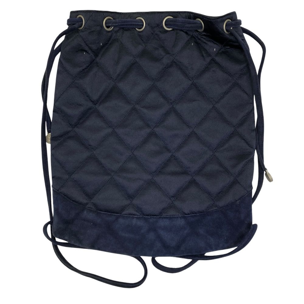 Chanel Quilted Backpack Nap Pearl Logo Satin Leather Navy Lightweight Capacity — view 2