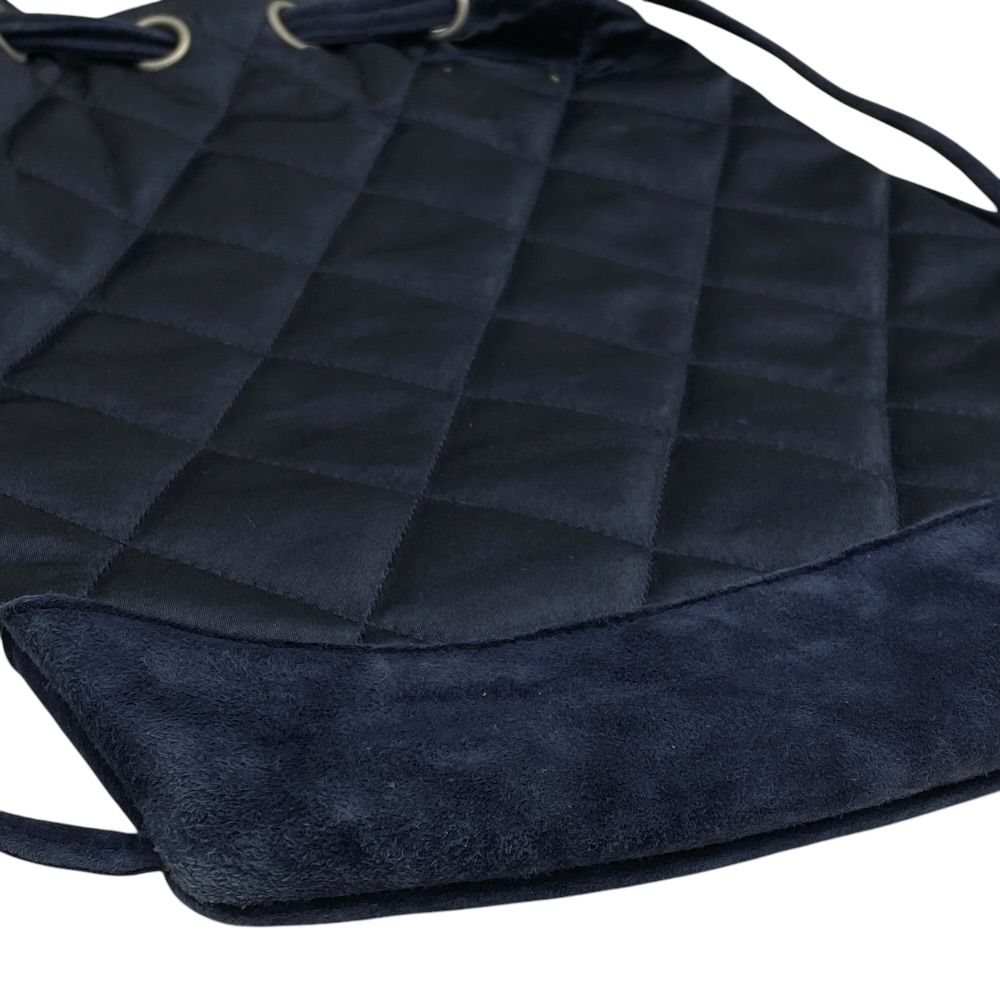 Chanel Quilted Backpack Nap Pearl Logo Satin Leather Navy Lightweight Capacity — view 3