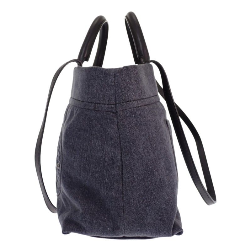 Chanel CC Logo Quilted Tote Bag Denim Leather Black Silver — view 4