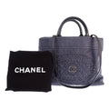 Chanel CC Logo Quilted Tote Bag Denim Leather Black Silver