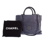Chanel CC Logo Quilted Tote Bag Denim Leather Black Silver