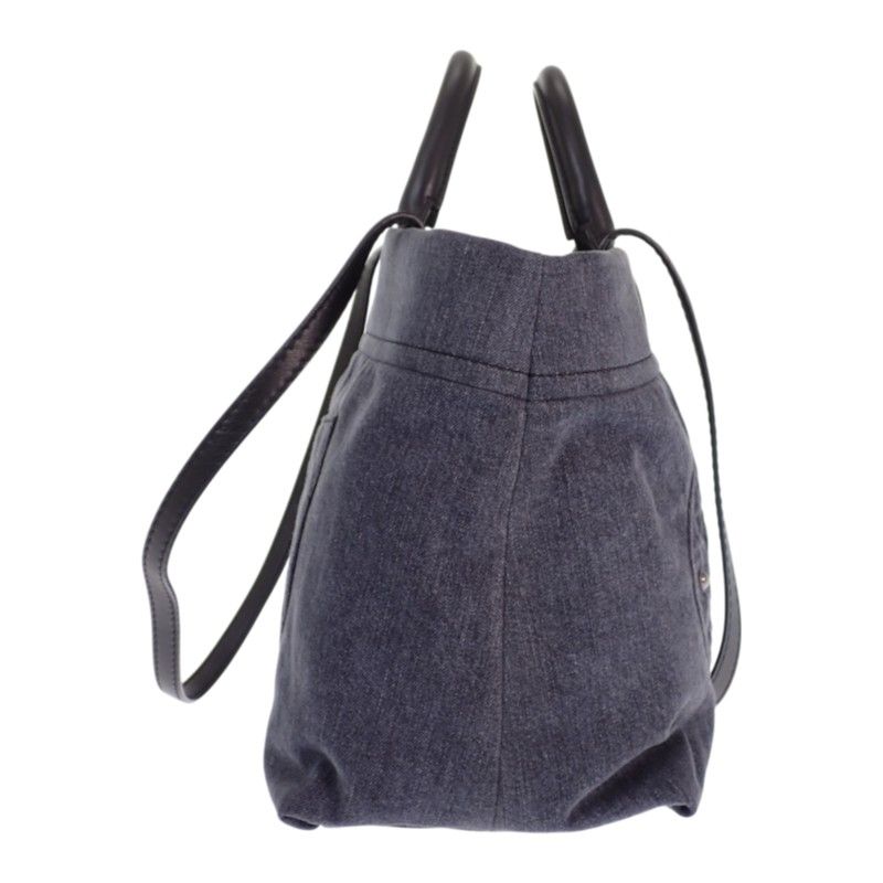 Chanel CC Logo Quilted Tote Bag Denim Leather Black Silver — view 5