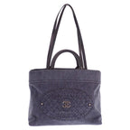 Chanel CC Logo Quilted Tote Bag Denim Leather Black Silver — view 7