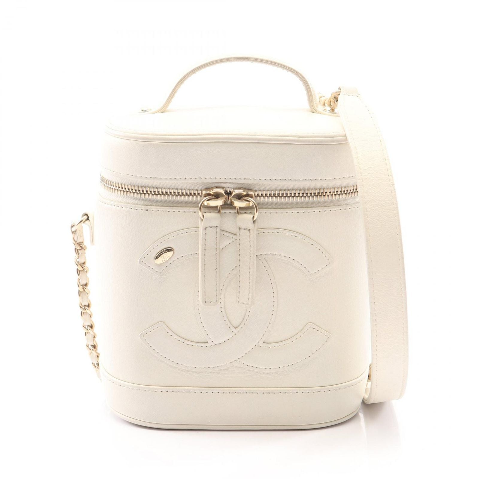 Chanel Handbag CC Logo 2-Way AS White Lambskin CC Vanity Chain Shoulder