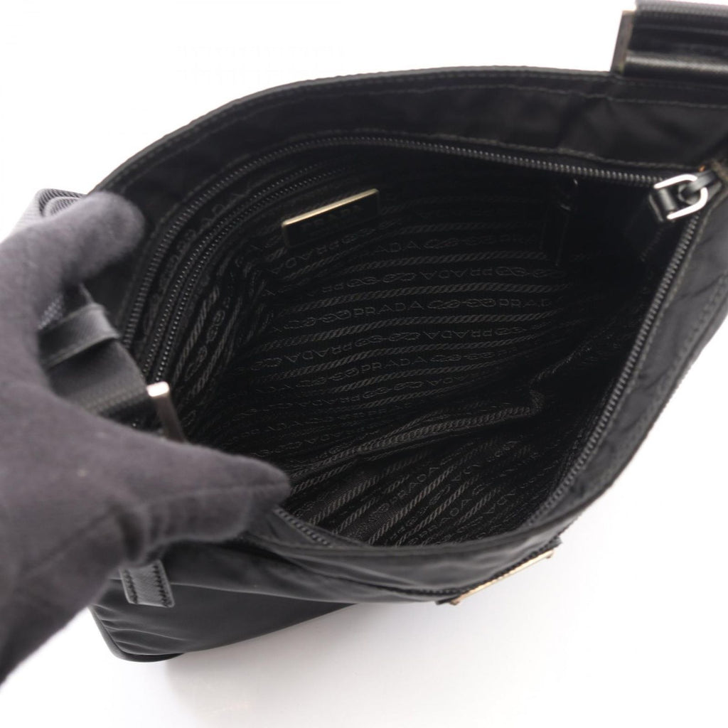 Prada Shoulder Bag Tessuto Saffiano Black Nylon Leather Triangle Logo — view 3