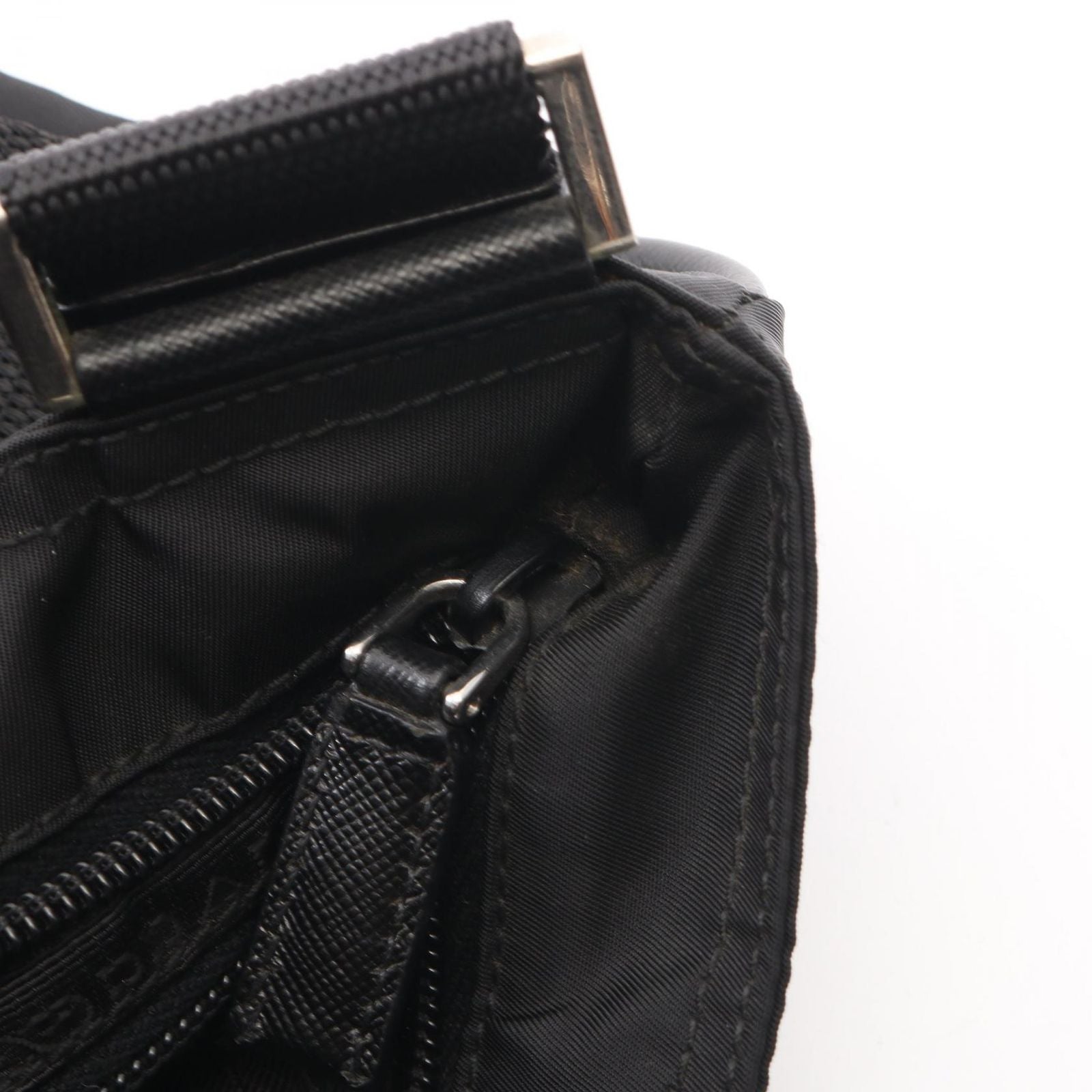 Prada Shoulder Bag Tessuto Saffiano Black Nylon Leather Triangle Logo — view 5