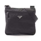 Prada Shoulder Bag Tessuto Saffiano Black Nylon Leather Triangle Logo