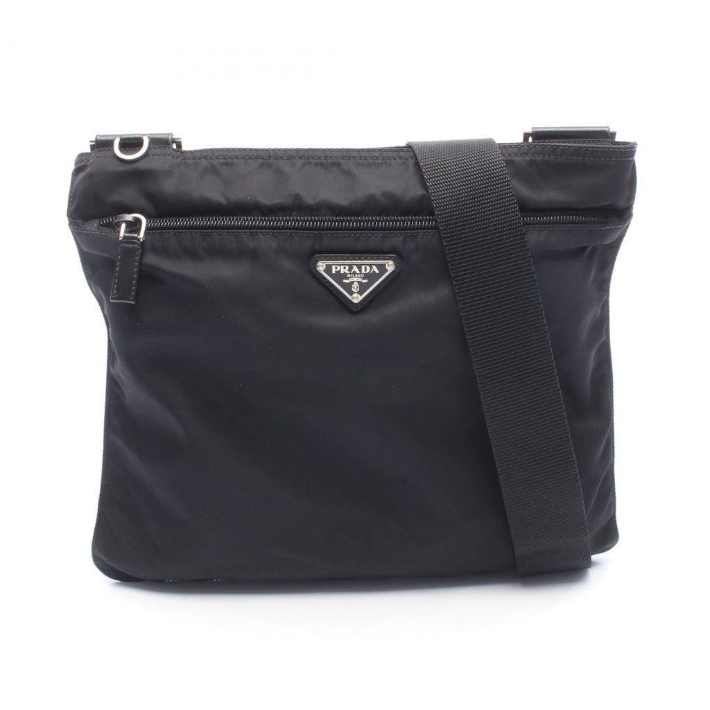 Prada Shoulder Bag Black Nylon Leather Triangle Logo