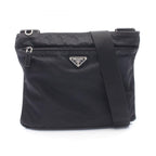 Prada Shoulder Bag Black Nylon Leather Triangle Logo
