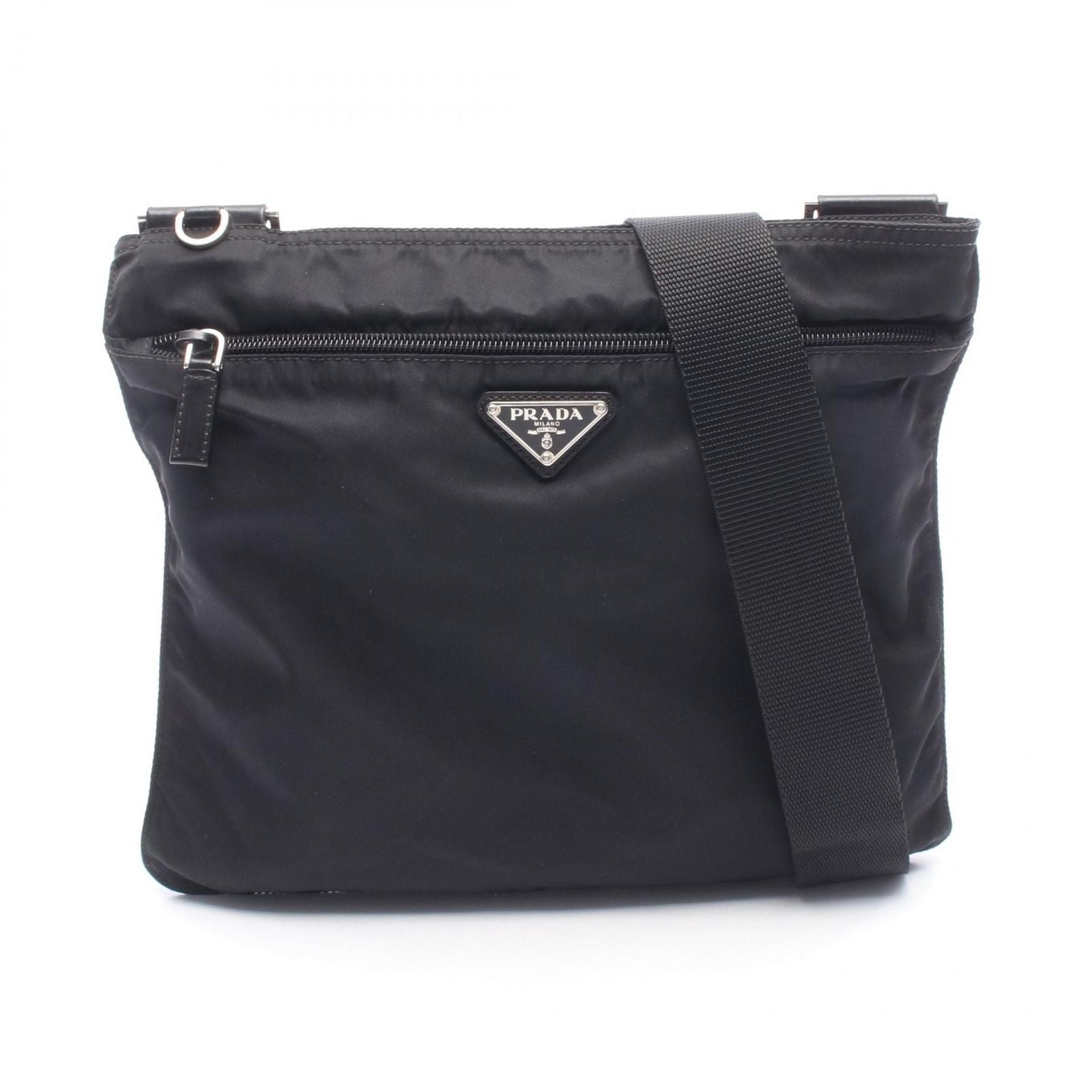 Prada Shoulder Bag Black Nylon Leather Triangle Logo