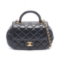Chanel Shoulder Bag Quilted Top Handle Black Lambskin Top 2-Way Chain