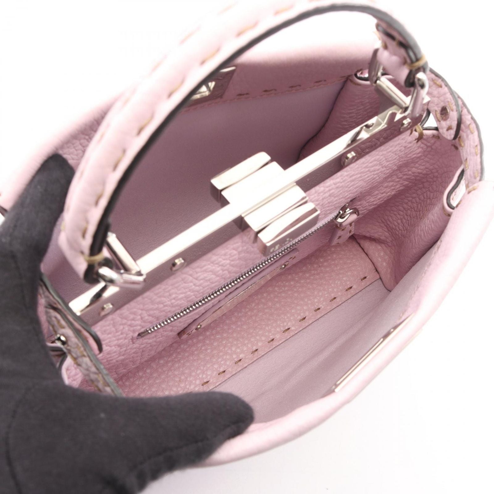 Fendi Mini Peekaboo Selleria 2-Way Light Pink Leather Handbag — view 3