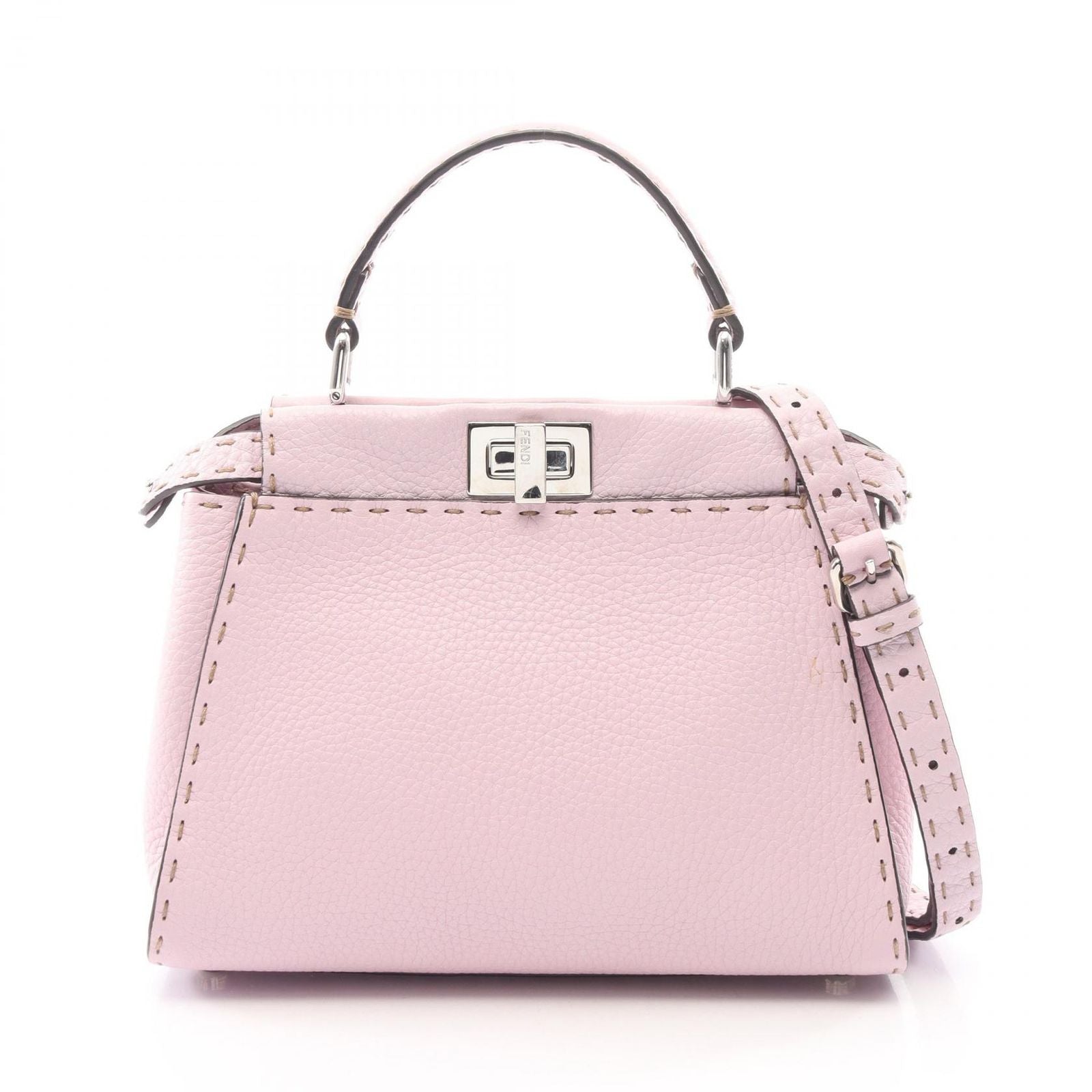 Fendi Mini Peekaboo Selleria 2-Way Light Pink Leather Handbag