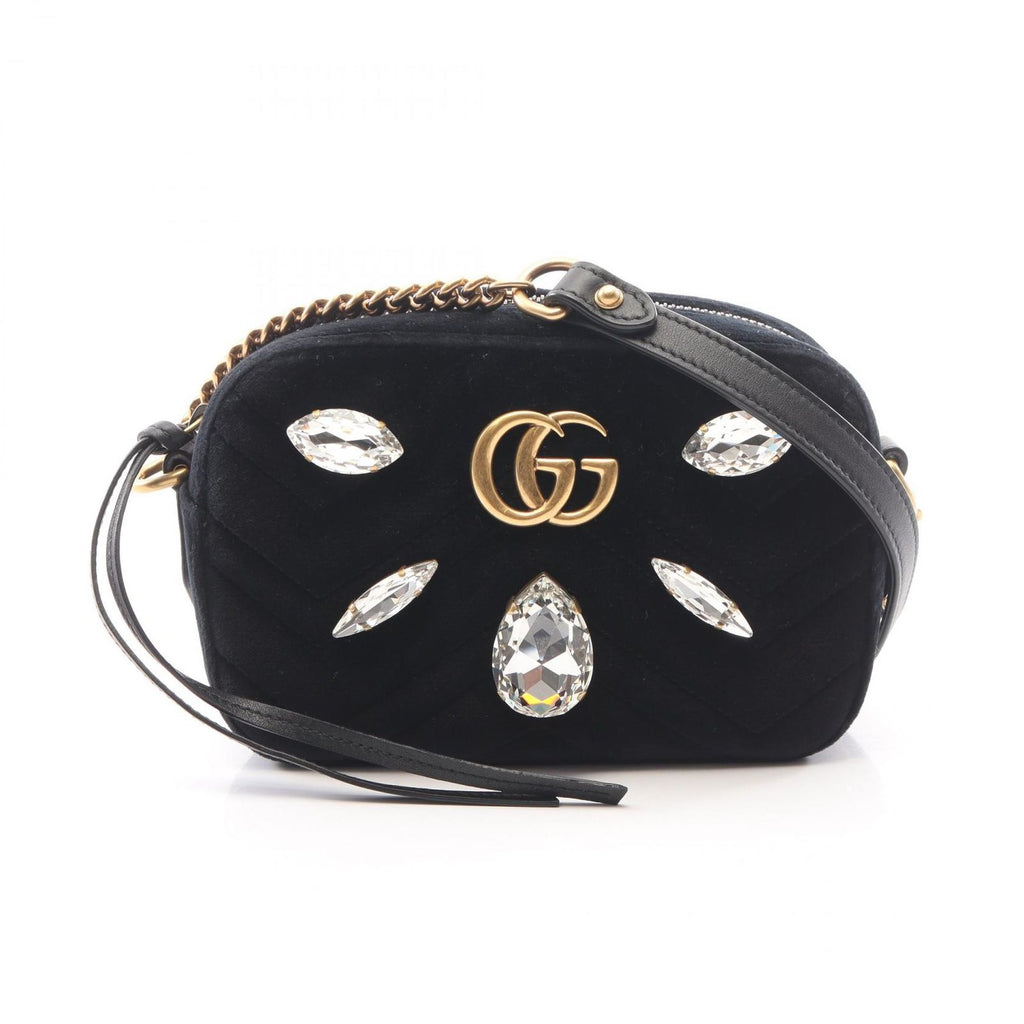 Gucci Shoulder Bag GG Marmont Quilted Bijou Black Fabric Leather