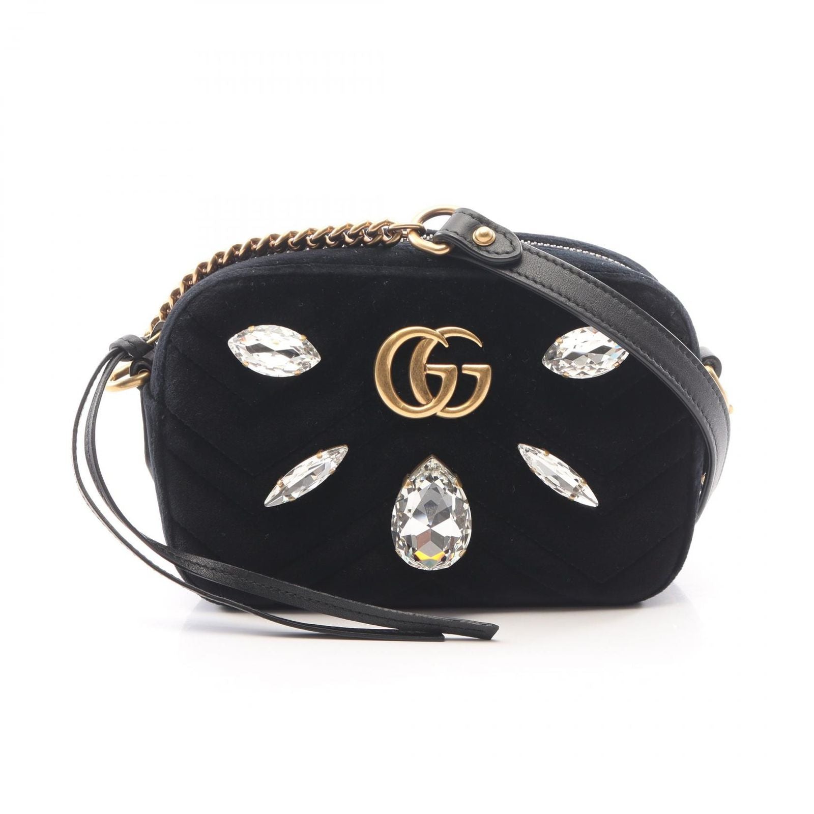 Gucci Shoulder Bag GG Marmont Quilted Bijou Black Fabric Leather
