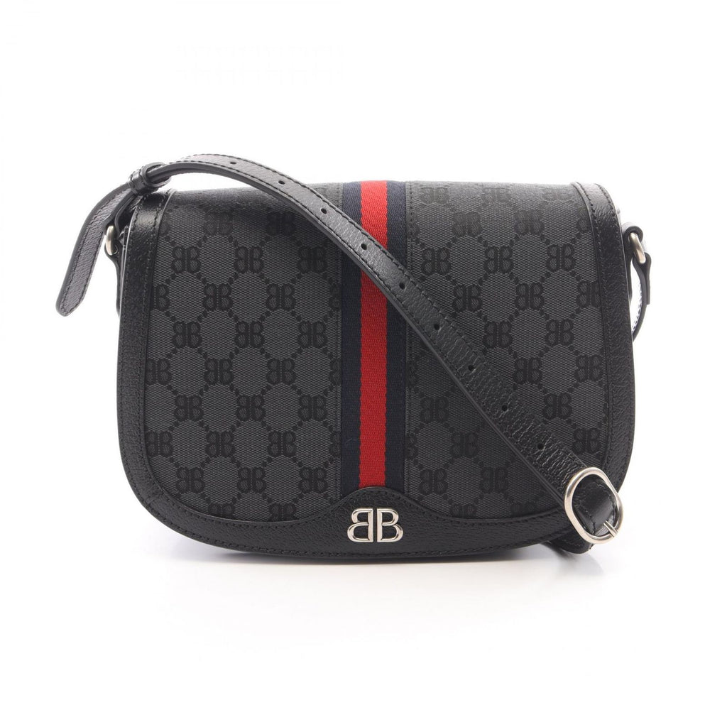 Gucci Shoulder Bag the Hacker Project Black Navy Red Canvas Leather