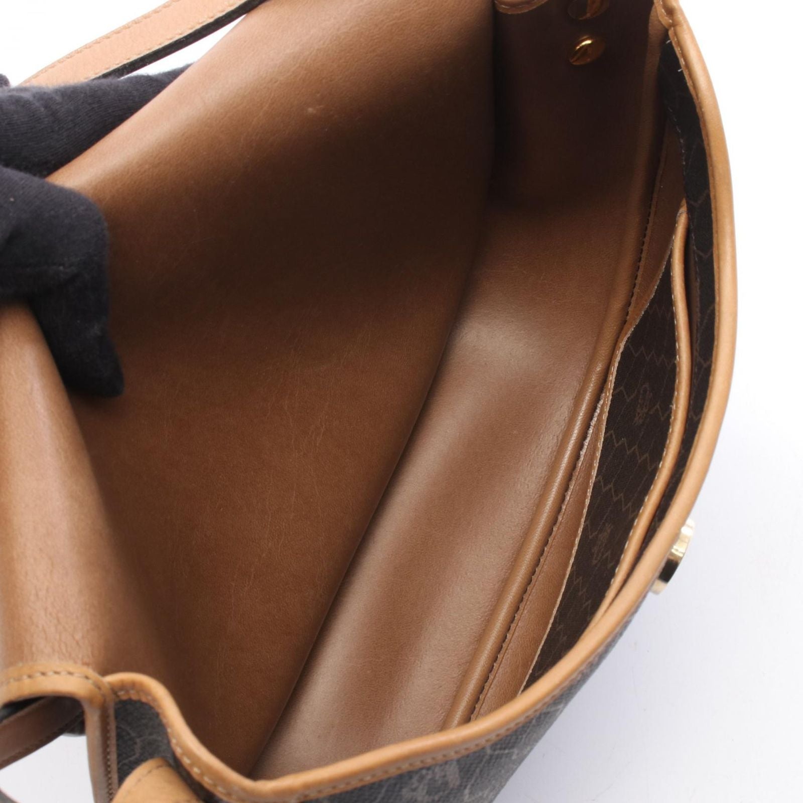 Dior Shoulder Bag Honeycomb Black Brown Canvas Leather — view 3