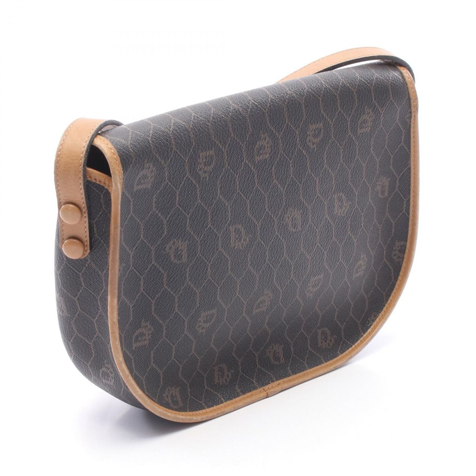 Dior Shoulder Bag Honeycomb Black Brown Canvas Leather — view 2