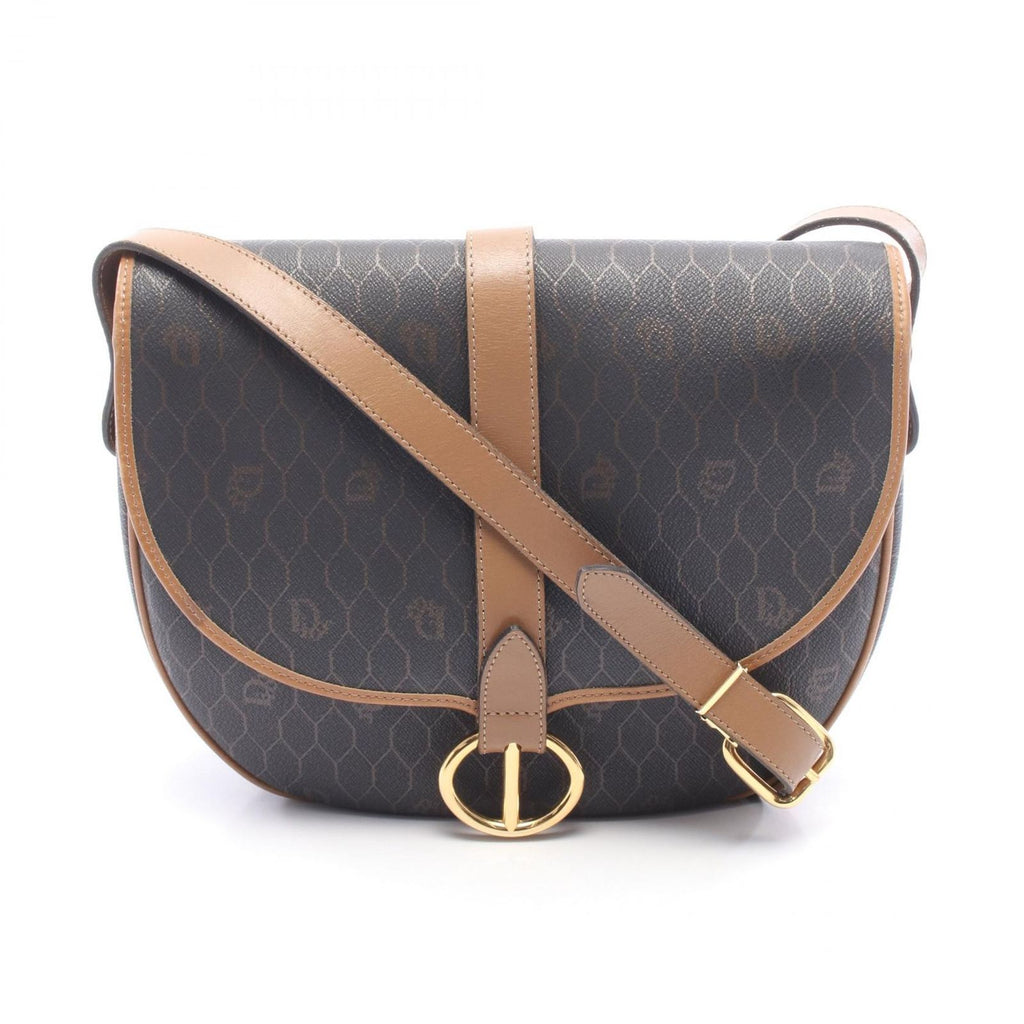 Dior Shoulder Bag Honeycomb Brown Black Canvas Leather